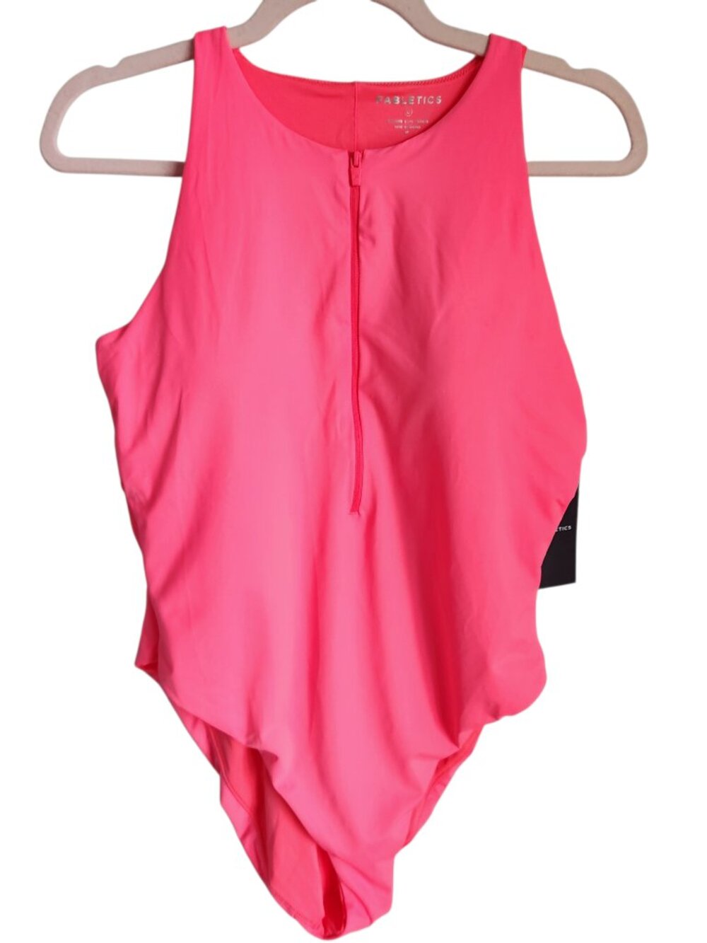 Fabletics Swimsuit Large Hot Pink Women's Zip Front One Piece Bathing Suit NEW